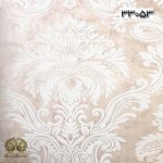 طرح داماسک سفید و درشت با پس زمینه زرد تیره