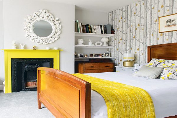 زرد-خاکستری در اتاق خواب