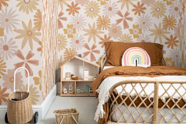 کاغذ دیواری نارنجی برای اتاق خواب بچه 