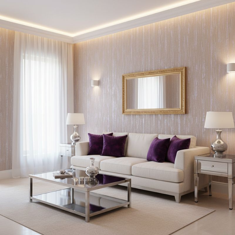 کاغذ دیواری رنگ روشن، بژ و بنفش