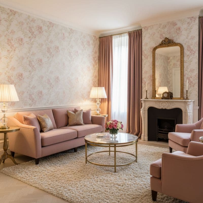 کاغذ دیواری رنگ روشن، کرم و صورتی ملایم