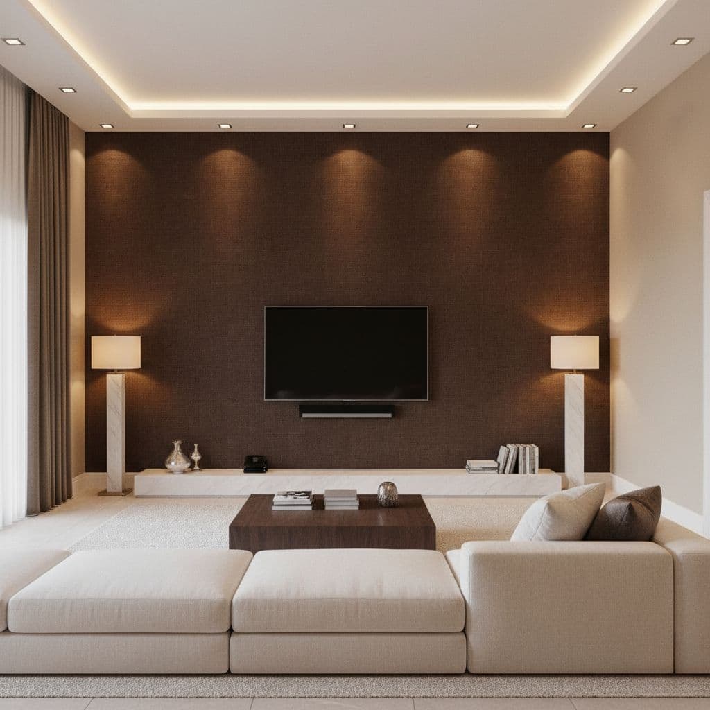 رنگ‌های گرم برای کاغذ دیواری پشت تلویزیون