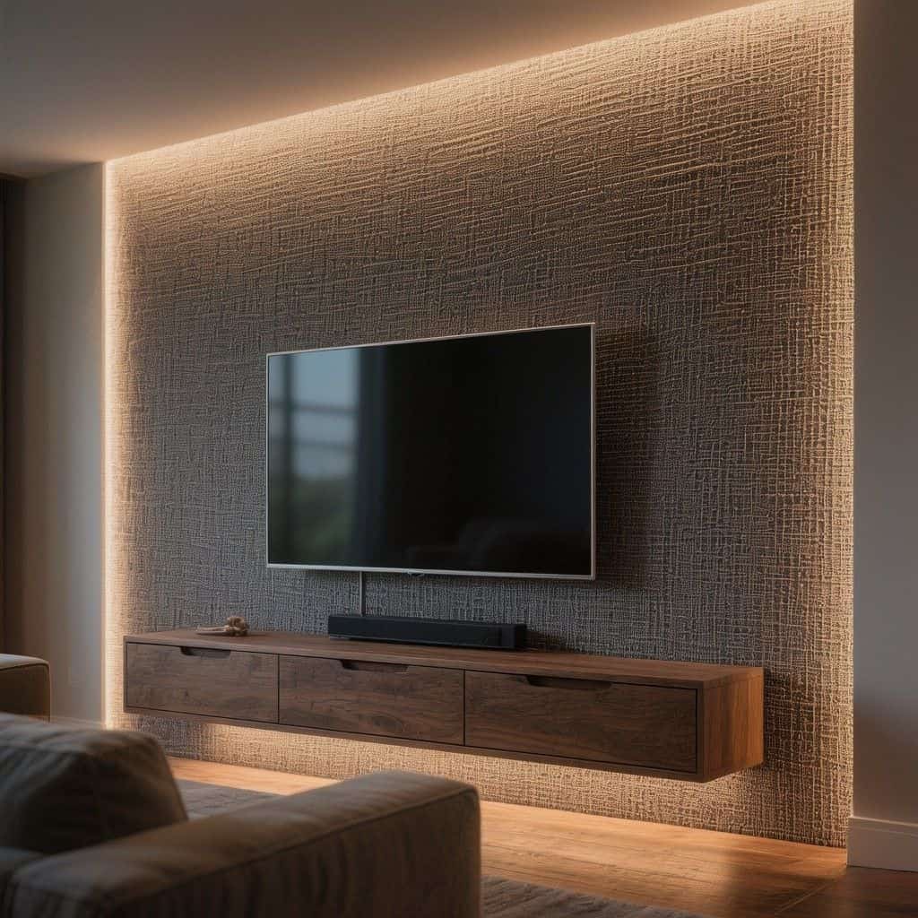 تاثیر نور بر رنگ کاغذ دیواری پشت تلویزیون