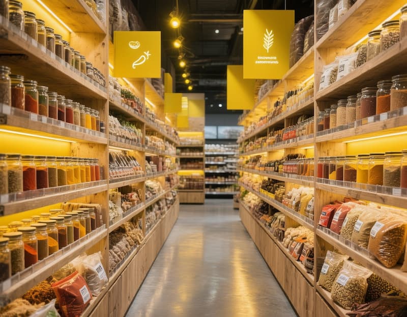 چیدمان هر بخش از سوپرمارکت را با توجه به محصولات همان بخش طراحی کنید.