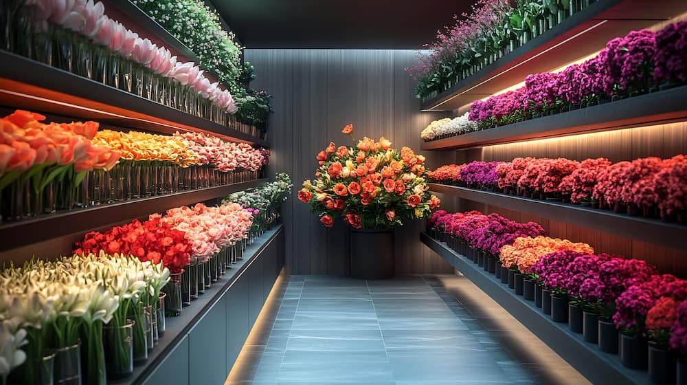 نحوه چیدمان گل‌ها در دکور مغازه گل فروشی