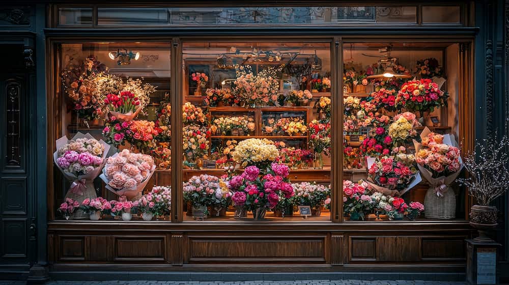 ویترین دکوراسیون گل فروشی