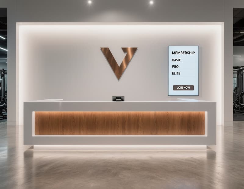 بخش ورودی دکوراسیون باشگاه بدنسازی