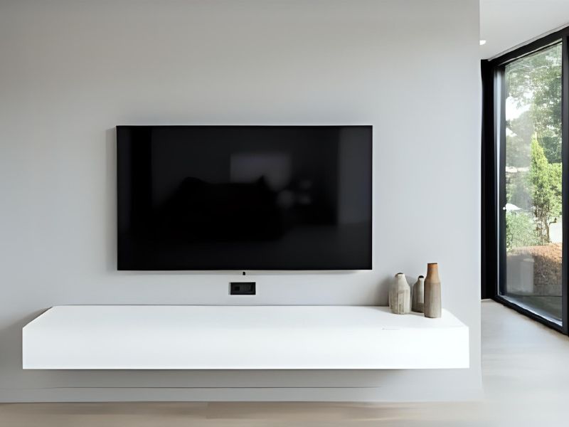ترکیب بی نظیر خاکستری و سفید برای دیوار پشت تلویزیون
